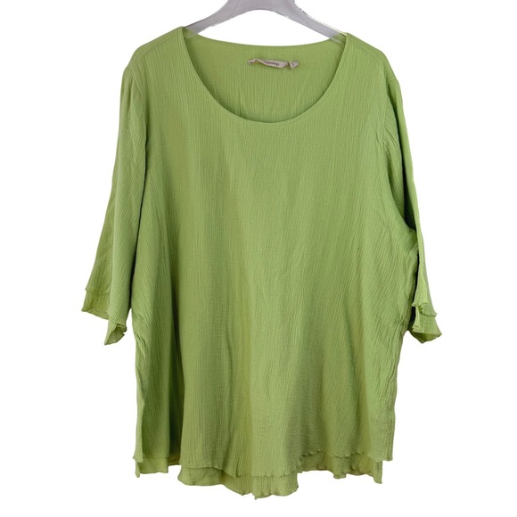Soft Surroundings Women 1X Green Layered 3/4 Sleeve Crinkle Tunic Top COTTON - Picture 1 of 8